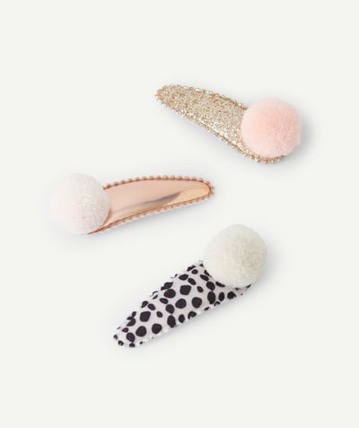 CategoryModel (8821753381006@482)  - lot de 3 barrettes bébé fille avec pompom rose imprimé et pailletée