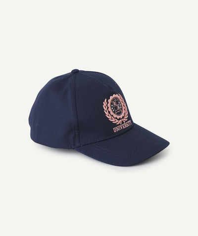 CategoryModel (8825060262030@22)  - navy blue girl's cap with pink embroidered campus theme