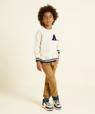 CategoryModel (8825715523726@5)  - boy's sweater in ecru mottled organic cotton with blue loop letter patch