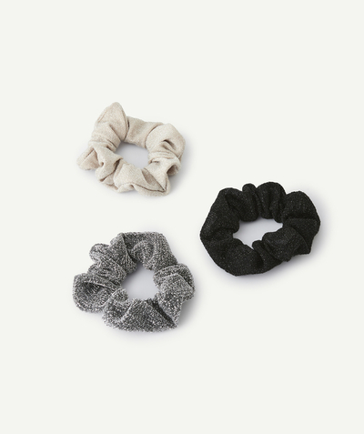 CategoryModel (8824928993422@14)  - set of 3 black, gray and beige glitter scrunchies