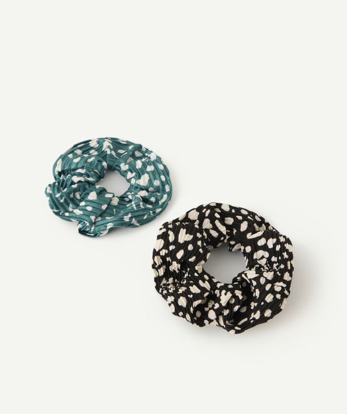   - set of 2 black and green polka-dot satin scrunchies