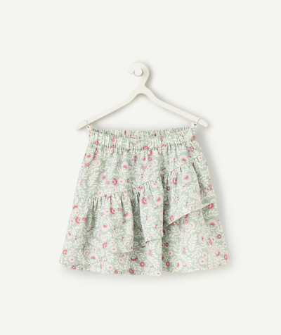 CategoryModel (8821761573006@30518)  - Girl's skirt in green organic cotton with gathers and floral print