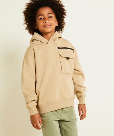 CategoryModel (8824765644942@317)  - sweat à capuche garçon en fibres recyclées beige avec poches