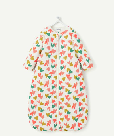 CategoryModel (8821753315470@369)  - baby girl sleeping bag in ecru organic cotton with heart print