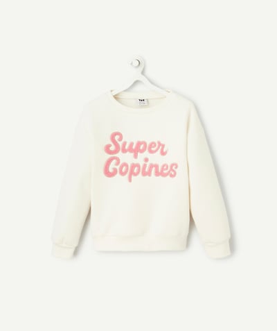 CategoryModel (8821758689422@539)  - girl's long-sleeved sweatshirt in ecru recycled fibres with message super copines
