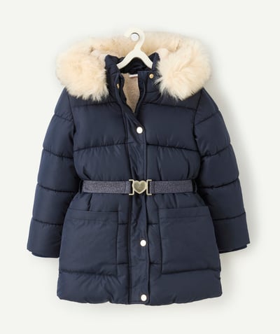 CategoryModel (8821761573006@30866)  - Girl's navy blue long padded jacket with hood and belt