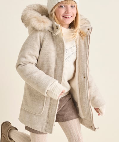 CategoryModel (8824765612174@355)  - manteau fille en rembourrage recyclé écru chiné et fourrure