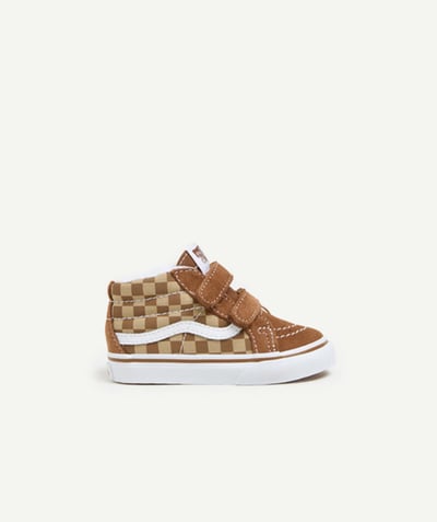 CategoryModel (8821750595726@153)  - SK8 REISSUE V BROWN CHECKERBOARD PRINT BABY MID HIGH-TOP SNEAKERS WITH VELCRO FASTENING