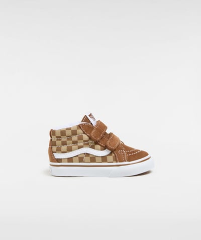 CategoryModel (8825061015694@19)  - SK8 REISSUE V BROWN CHECKERBOARD PRINT BABY MID HIGH-TOP SNEAKERS WITH VELCRO FASTENING