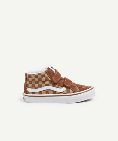 CategoryModel (8821772386446@229)  - SK8 REISSUE V BROWN CHECKERBOARD PRINT MID HIGH-TOP SNEAKERS WITH VELCRO FASTENING FOR KIDS