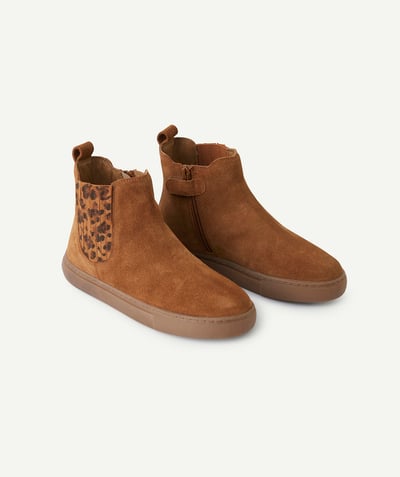 CategoryModel (8821765243022@726)  - camel leather girl's booties with leopard details