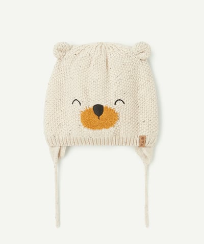 CategoryModel (8821754691726@1502)  - bonnet bébé garçon en fibres recyclées écru avec animation ours