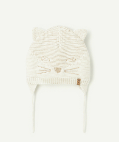 CategoryModel (8821752103054@1723)  - baby girl hat in ecru recycled fibers with cat animation