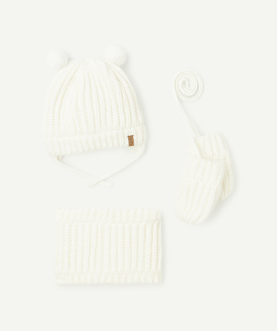 CategoryModel (8824765350030@172)  - Baby girl knitting set in white recycled fibres with little ears