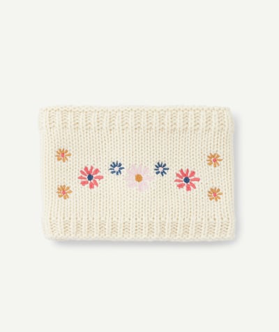 CategoryModel (8824765350030@172)  - Cream baby girl snood knitted from recycled fibres with floral details