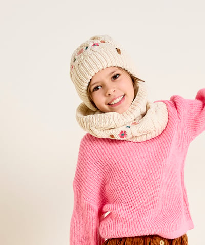 CategoryModel (8826175029390@178)  - bonnet en tricot fille en fibres recyclées écru et broderies fleurs