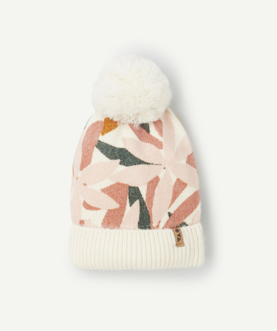 CategoryModel (8824928927886@20)  - Bonnet fille en fibres recyclées imprimé floral avec pompon