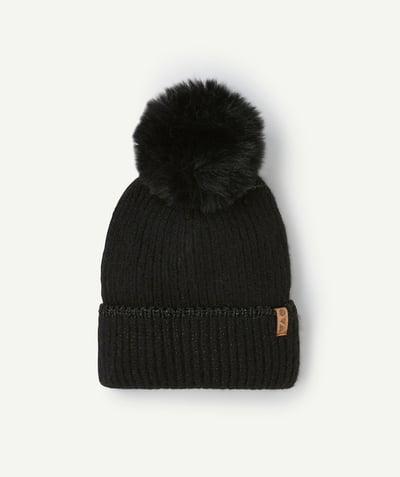 CategoryModel (8821758066830@3323)  - Bonnet fille en coton bio avec pompon noir