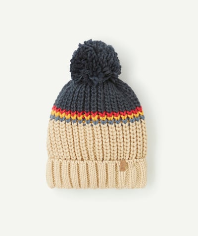 CategoryModel (8826469220494@91)  - Beige boy's hat with pompon and colorful detail