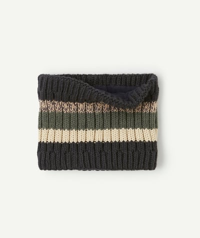 CategoryModel (8821761507470@10190)  - Boy's striped knitted snood in beige, black and khaki recycled fibers