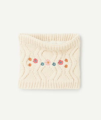 CategoryModel (8821760917646@352)  - girl's knitted snood in ecru recycled fibres with small flower embroidery