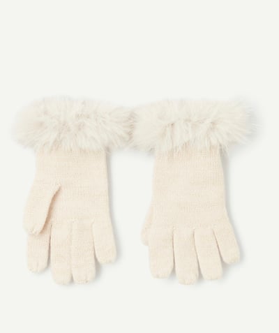 CategoryModel (8826174800014@80)  - pair of girl's gloves in ecru recycled fibers with fur details