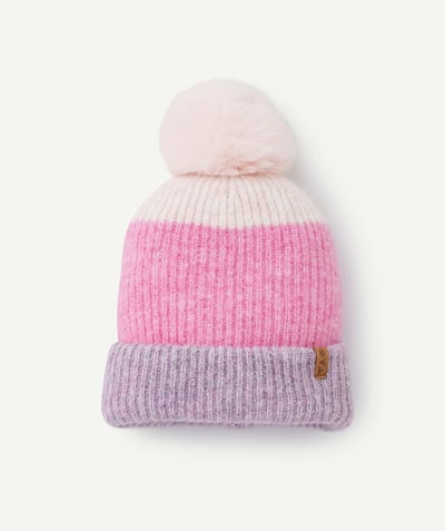 CategoryModel (8826175029390@163)  - Bonnet fille en fibres recyclées tricolore avec pompon