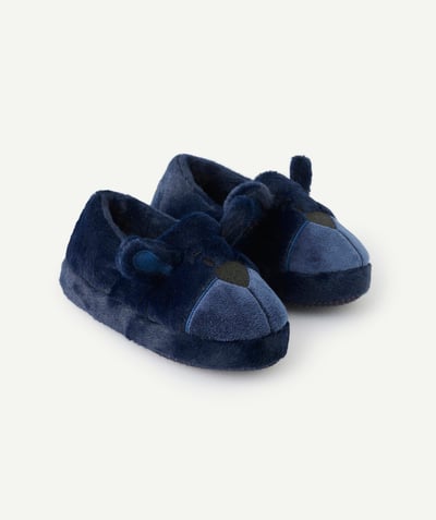 CategoryModel (8821764587662@20797)  - Soft navy blue teddy bear-style boy's slippers