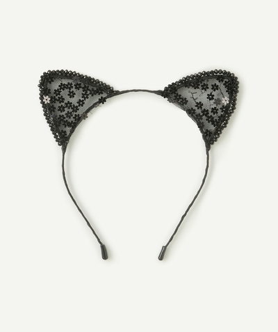 CategoryModel (8821759934606@629)  - serre-tête fille oreille de chat noir en dentelle et perles