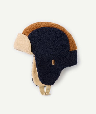 CategoryModel (8824666751118@2849)  - boy's chapka in navy blue recycled fibers and beige and brown sherpa