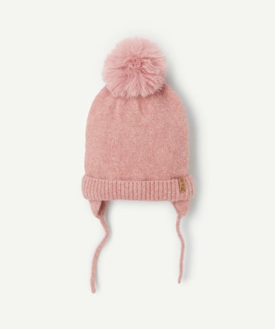 CategoryModel (8824896848014@10)  - Pink recycled fiber baby girl hat with pompon