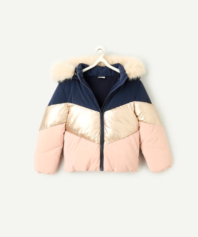 CategoryModel (8824667603086@463)  - girl's down jacket in recycled padding with pink-gold and blue stripes