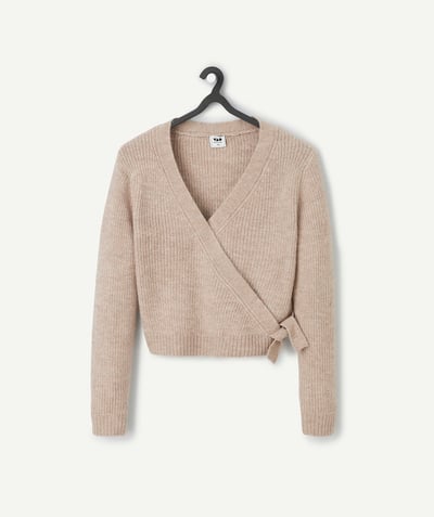 CategoryModel (8824928927886@20)  - CARDIGAN FILLE EN FIBRES RECYCLÉES MARRON AVEC NOEUD