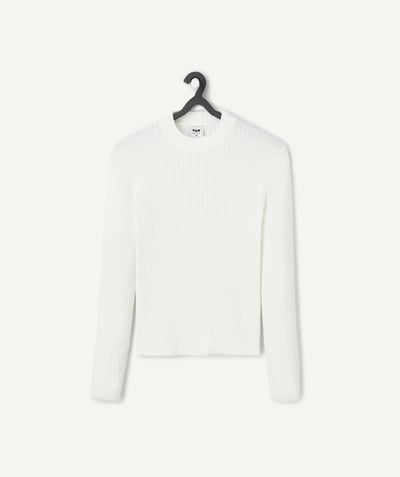 CategoryModel (8821758656654@403)  - pull fille à col montant en viscose responsable blanc côtélé