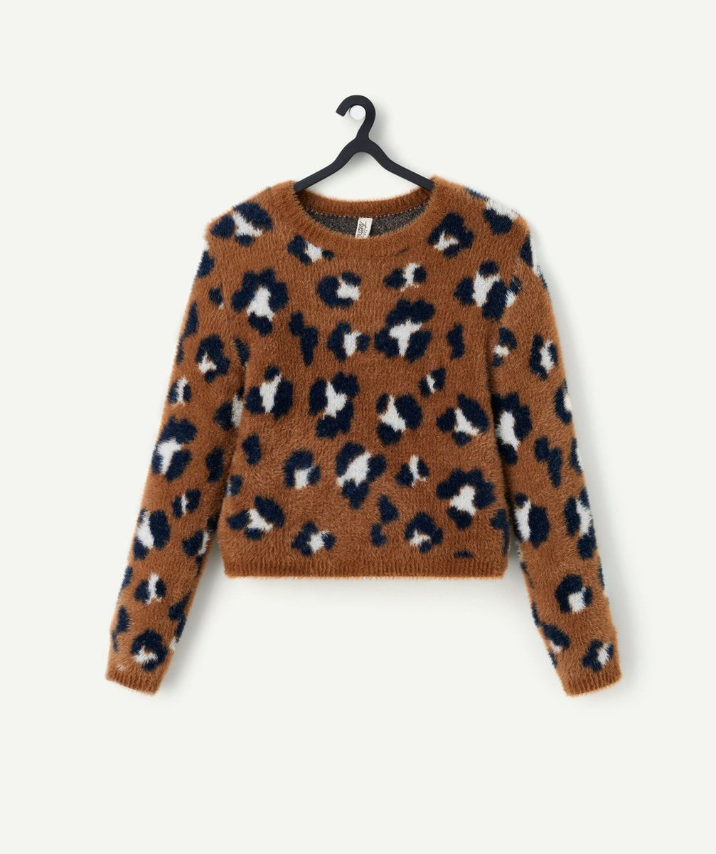   - long-sleeved leopard print sweater for girls in recycled fibers