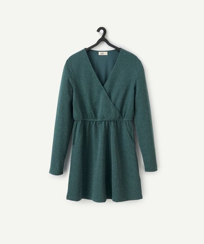 CategoryModel (8824896979086@14)  - Robe manches longues et devant croisé verte métallisée