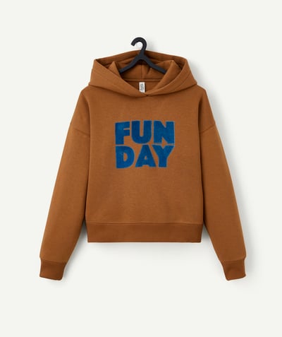 CategoryModel (8824928993422@14)  - brown recycled fiber hoodie for boys with blue message