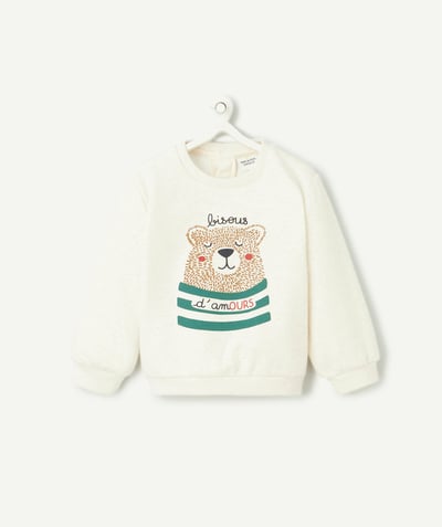 CategoryModel (8821752889486@4257)  - long-sleeved baby boy sweatshirt in ecru recycled fibres with bear motif