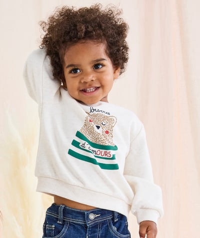 CategoryModel (8824928927886@20)  - long-sleeved baby boy sweatshirt in ecru recycled fibres with bear motif