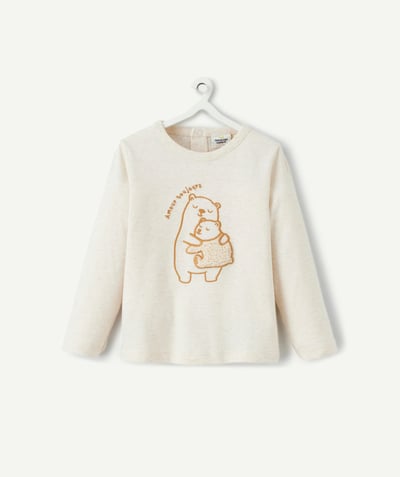 CategoryModel (8824667570318@1406)  - long-sleeved baby boy t-shirt in mottled ecru organic cotton with bear motif