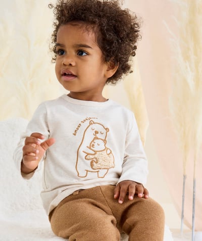 CategoryModel (8821752889486@5611)  - long-sleeved baby boy t-shirt in mottled ecru organic cotton with bear motif