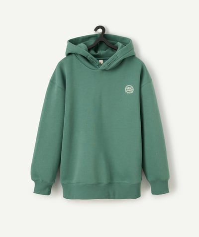 CategoryModel (8821752234126@3591)  - Sweat à capuche garçon en fibres recyclées vert avec message