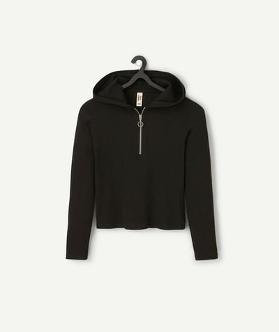 CategoryModel (8821765701774@1351)  - Girl's black zip-up ribbed hoodie