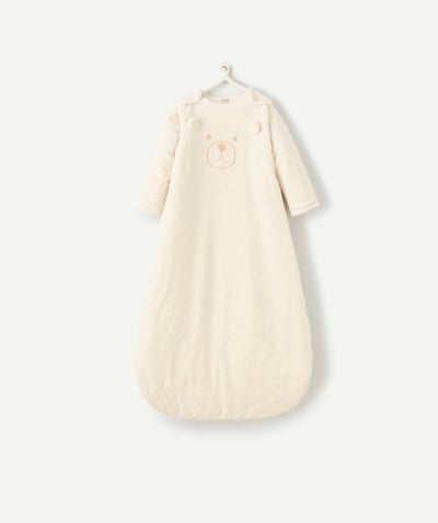 CategoryModel (8821755445390@69)  - velvet baby sleeping bag in ecru organic cotton with embroidered bear