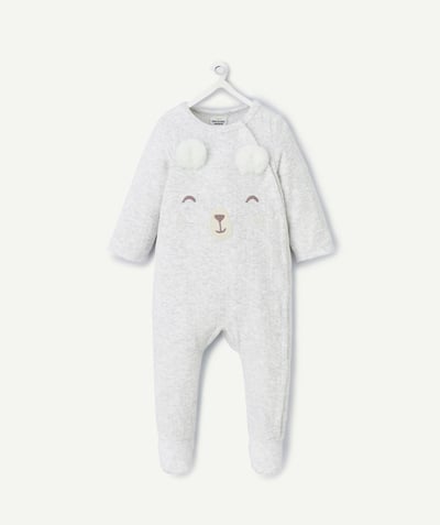 CategoryModel (8821755576462@7031)  - pyjama naissance garçon en coton biologique en velours gris et animation petit ours
