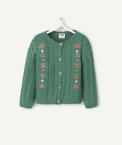 CategoryModel (8821752627342@3699)  - Green baby girl knitted cardigan with flower motifs