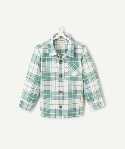 CategoryModel (8824667701390@371)  - long-sleeved baby boy shirt in organic cotton with green, white and blue checks