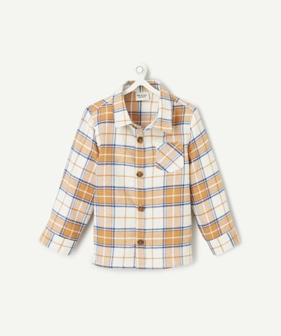 CategoryModel (8824896913550@783)  - long-sleeved organic cotton baby boy shirt in white, beige and blue checks