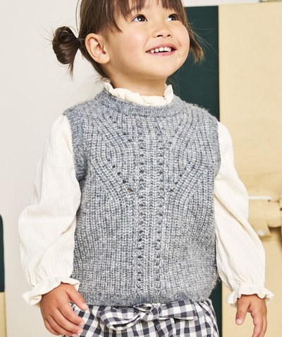 CategoryModel (8824928960654@285)  - Pull bébé fille gris avec manches bouffantes blanches