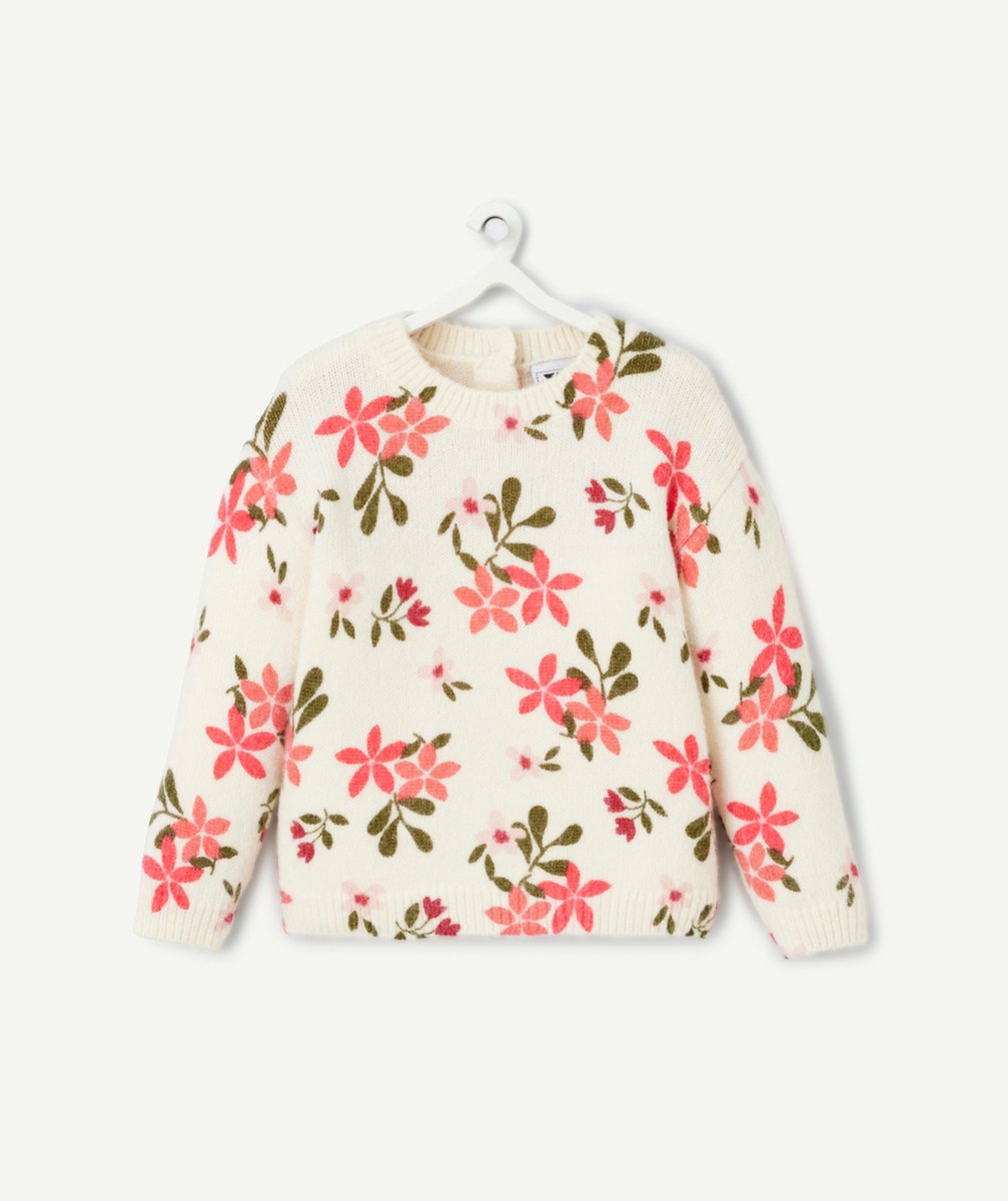   - long-sleeved baby girl sweater ecru floral print